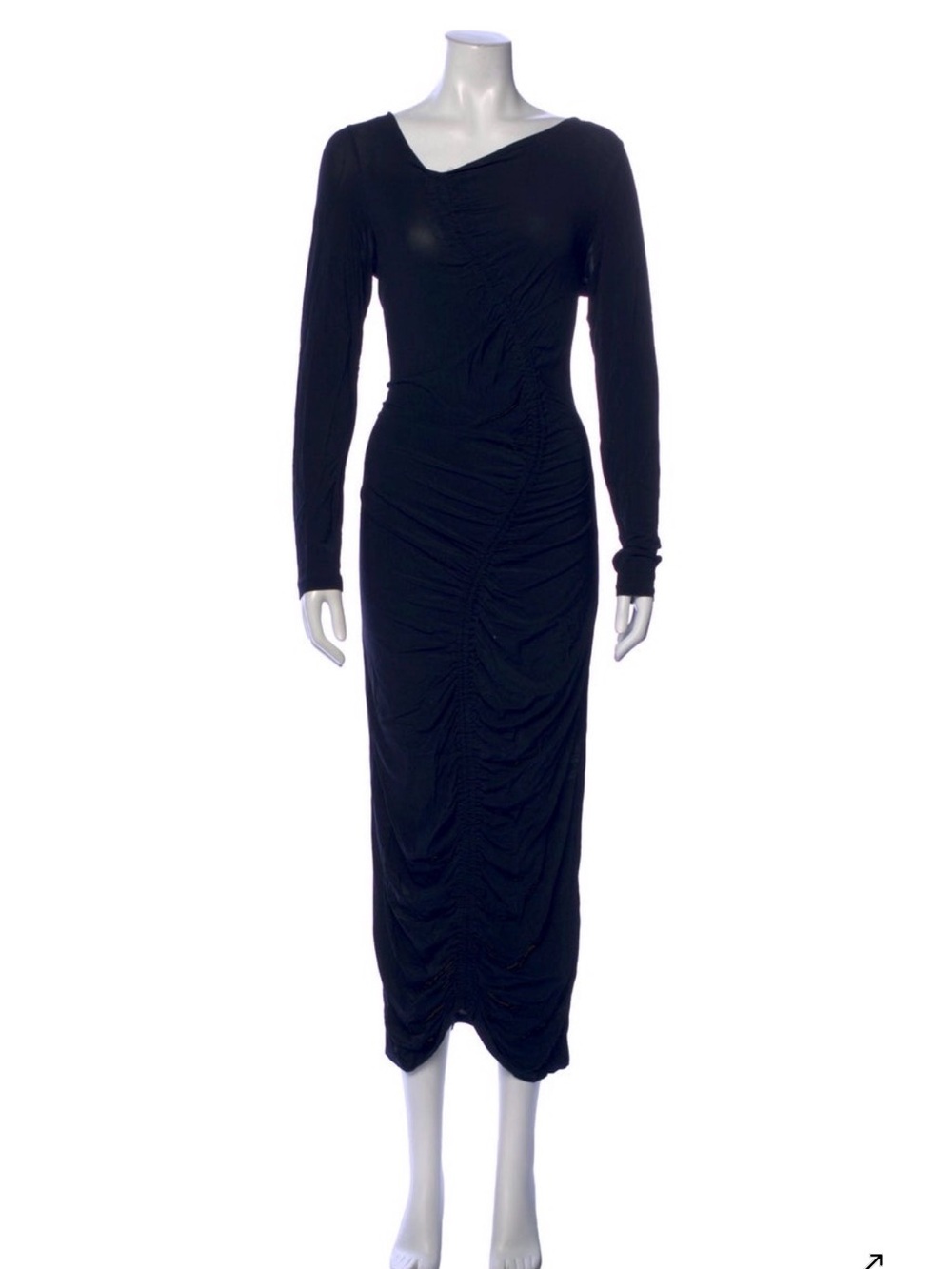 Paloma Wool Gobi Navy Long-Sleeve Ruched Midi Dress